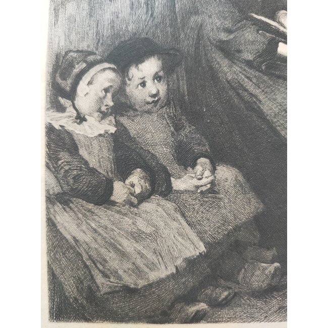 Ardail Albert (1856-1914) Frans - Ets van een schoolklas met kinderen