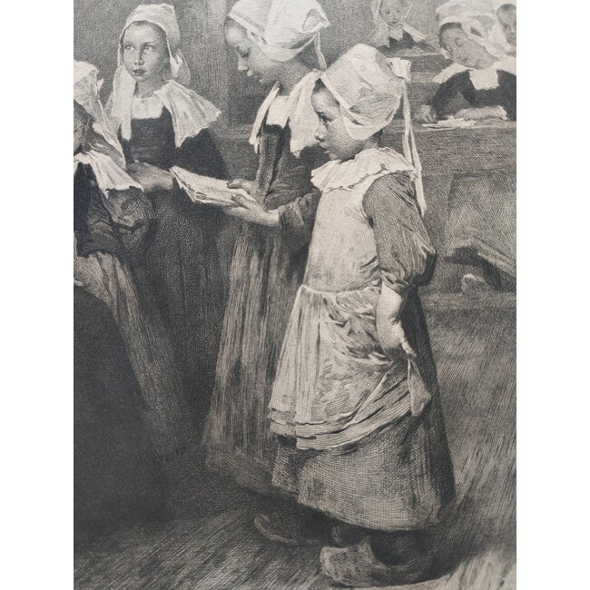 Ardail Albert (1856-1914) Frans - Ets van een schoolklas met kinderen