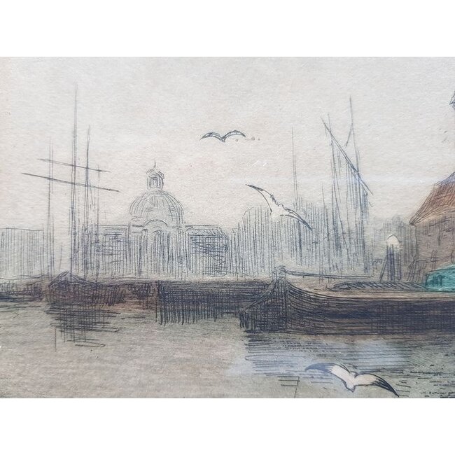 Boisgontier Henri 1850 -1940 - Frans - Ets - ingekleurd - Zicht op Dordrecht