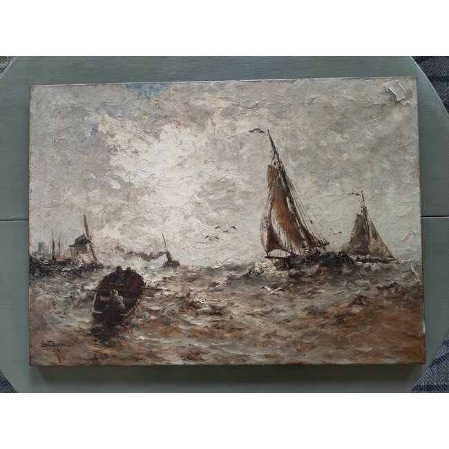 Bunn George 1847- na 1897 Amerikaan - Olieverf - "On the Scheldt"