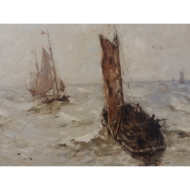 Bunn George 1847- na 1897 Amerikaan - Olieverf - "bomschuiten op volle zee"