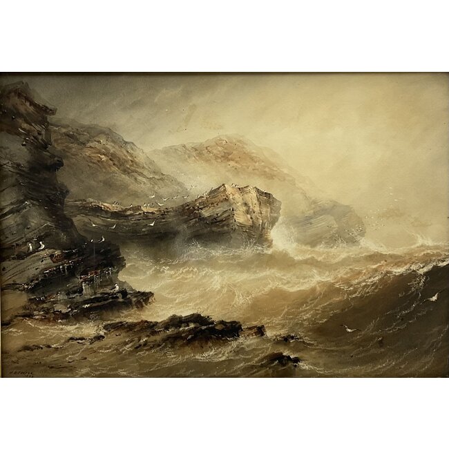 Carter Henry Barlow 1804-1868 - Aquarel -  Kust- zeegezicht