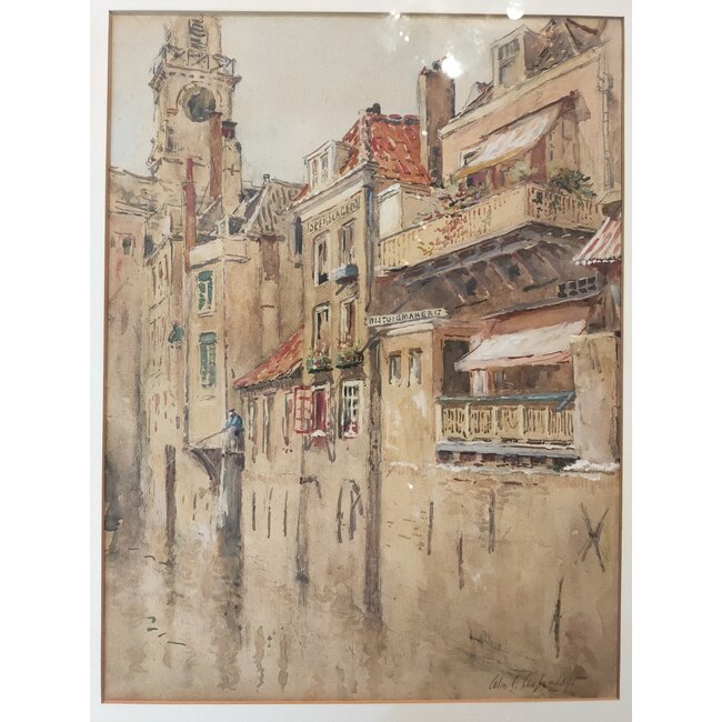 Cooper Colin Cambell 1856-1937 - Aquarel - Groenmarkt ter hoogte van het Stadhuis Dordrecht