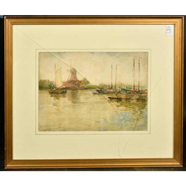 Edmonston agnes 1885-1921 Schotse - Oude Maas voor Dordrecht met windmolen
