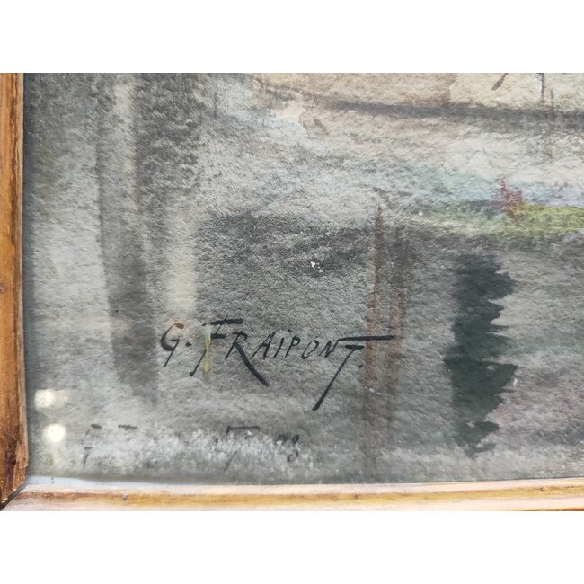 Fraipont Gustave 1849-1923 Aquarel - Wijnhaven - Dordrecht