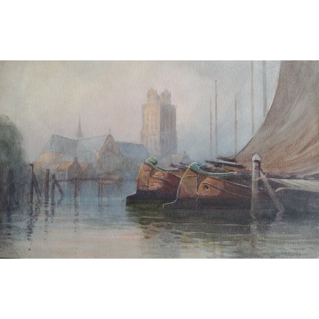 Hannaford Charles Edward 1863-1955 - Aquarel - Dordrecht - Nieuwe haven