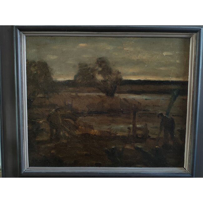 Heck Thomas van 1910-2006 - Olieverf - Biesbosch met griendwerkers