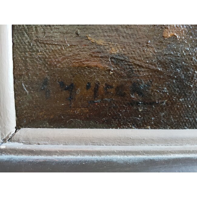 Heck Thomas van 1910-2006 - Olieverf - Biesbosch met griendwerkers