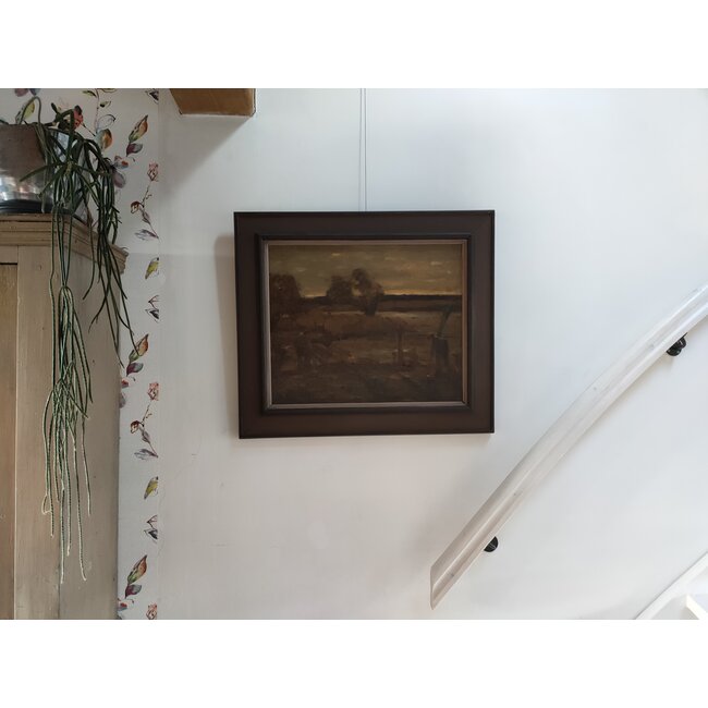 Heck Thomas van 1910-2006 - Olieverf - Biesbosch met griendwerkers