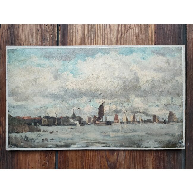 Hollestelle Jacob Huijbrecht 1858-1920 - Olieverf - Beneden Merwede voor Dordrecht