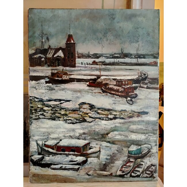 Immig Herman - Olieverf - Winters havengezicht