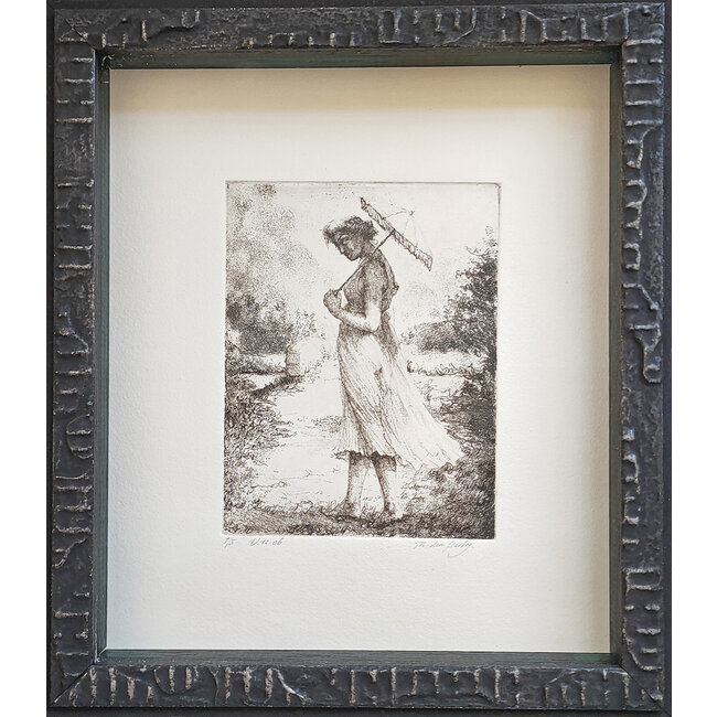 Hartog Mira den (1977) - Ets - dame met paraplu in landschap