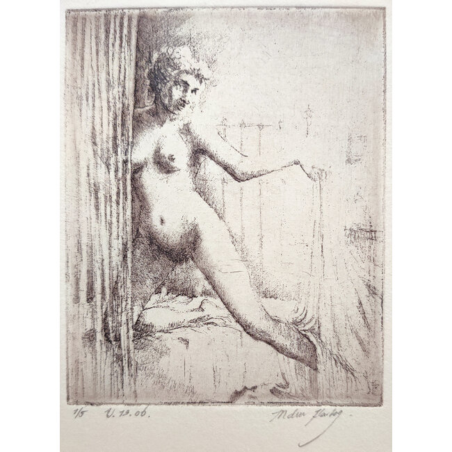 Hartog Mira den (1977) - Ets - Geknield naakt op bed