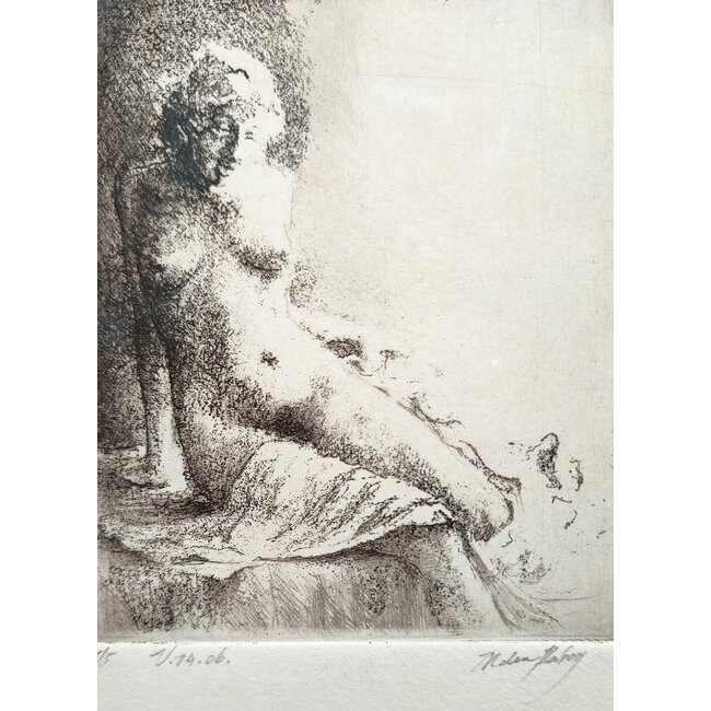 Hartog Mira den (1977) - Ets - Naakte dame zittend op bed