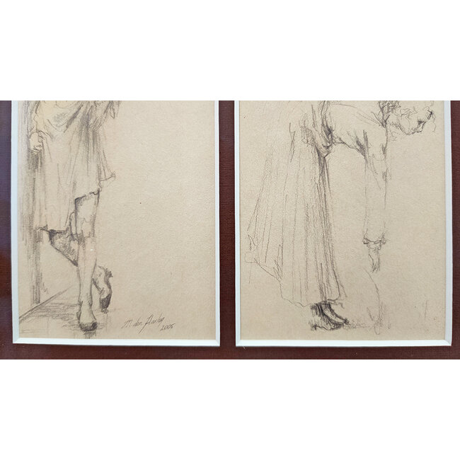 Hartog Mira den (1977) - Tekening - dubbel passe partout - staande en bukkende vrouw