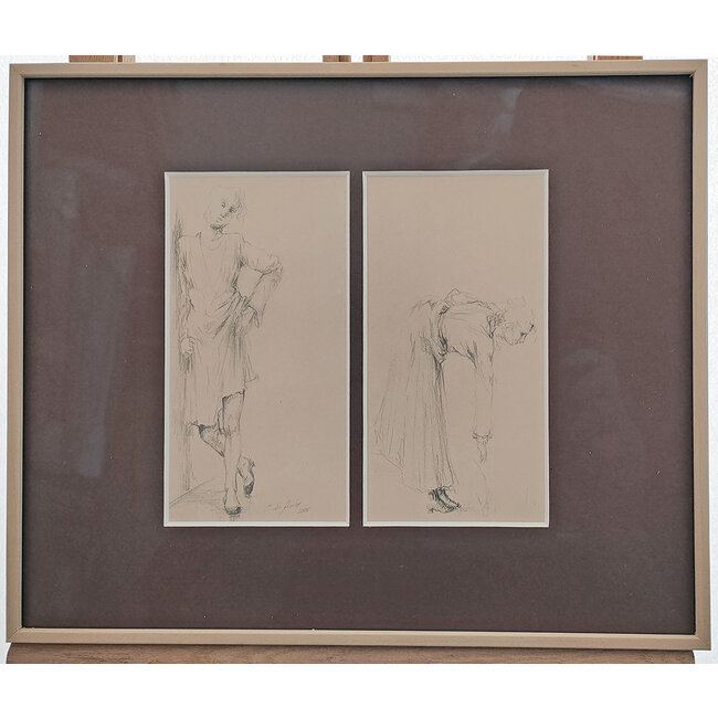 Hartog Mira den (1977) - Tekening - dubbel passe partout - staande en bukkende vrouw