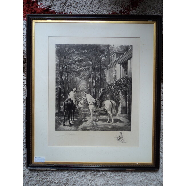 Jaques Jules 1841-1913 - Grafiek - Rustende ruiters bij een herberg