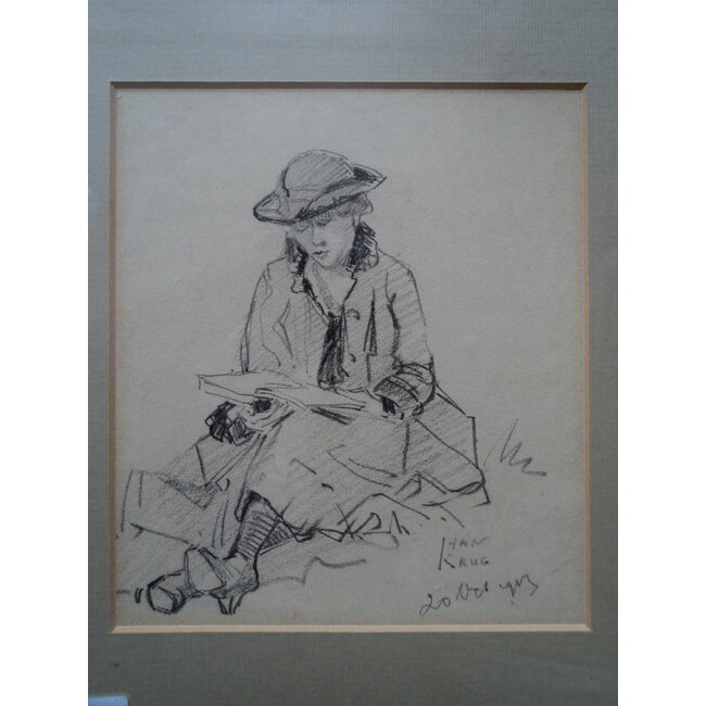 Krug Hans 1890-1977 - Tekening - lezende vrouw
