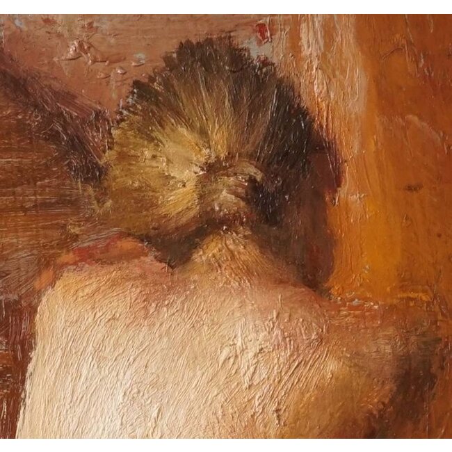 Leonardi Manuel - 1961 - Frans - Olieverf - La visite - geknield naakt met kat