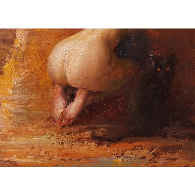 Leonardi Manuel - 1961 - Frans - Olieverf - La visite - geknield naakt met kat