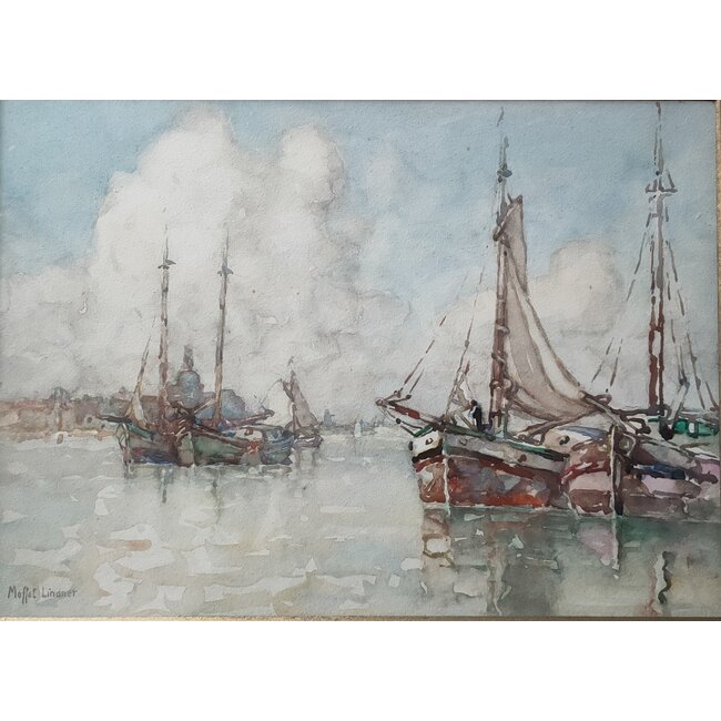Moffat Peter Lindner 1852-1949 brits - Aquarel - "On the maas at Dordrecht"