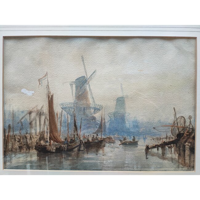 Mogford John 1821–1885 Brits - Aquarel - Havengezicht - mogelijk Schiedam of Rotterdam