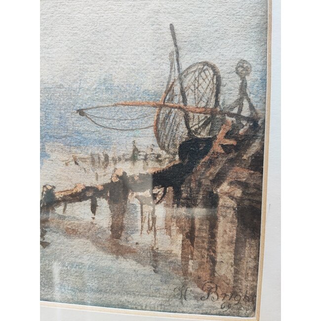 Mogford John 1821–1885 Brits - Aquarel - Havengezicht - mogelijk Schiedam of Rotterdam