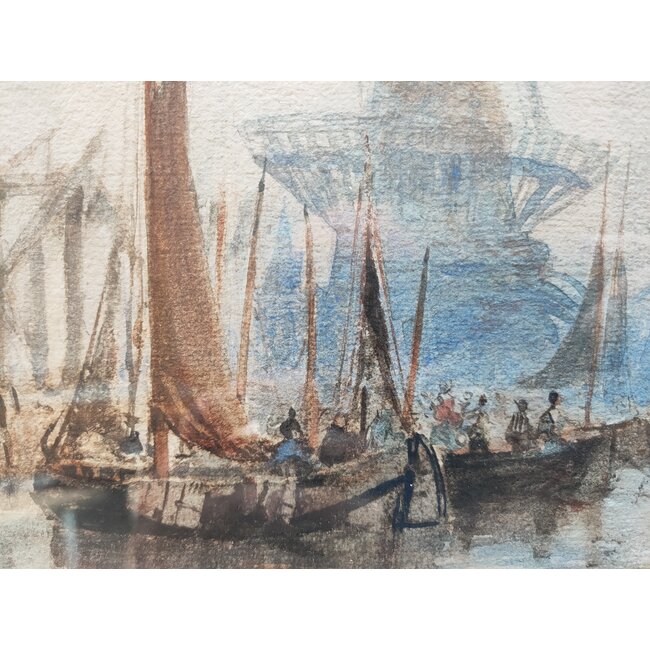 Mogford John 1821–1885 Brits - Aquarel - Havengezicht - mogelijk Schiedam of Rotterdam