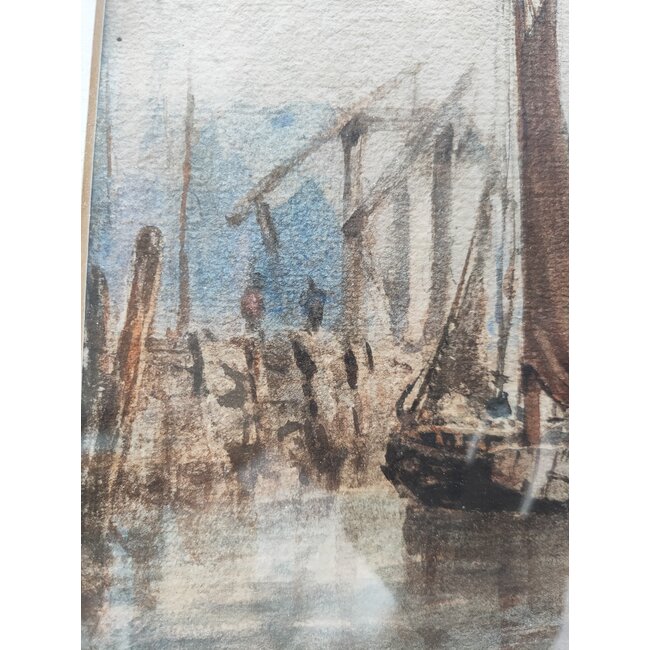 Mogford John 1821–1885 Brits - Aquarel - Havengezicht - mogelijk Schiedam of Rotterdam