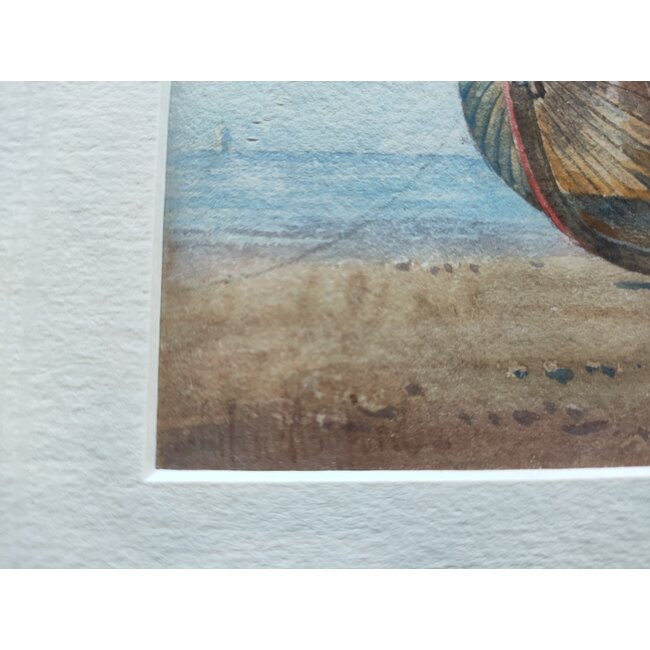 Mogford John 1821–1885 Brits - Aquarel - Pink en Withby luggers (loggers) op het strand van John Mogford.