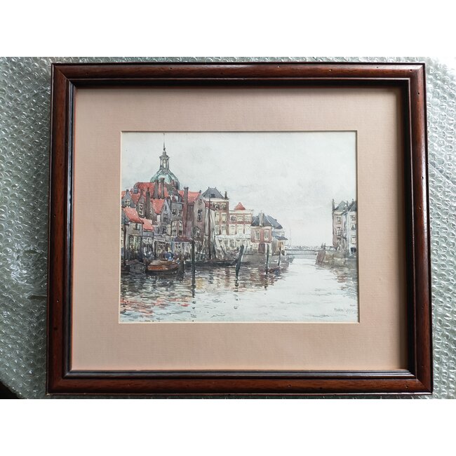 Nesbitt Frances  c.1864-1934 - Aquarel - Wijnhaven Dordrecht