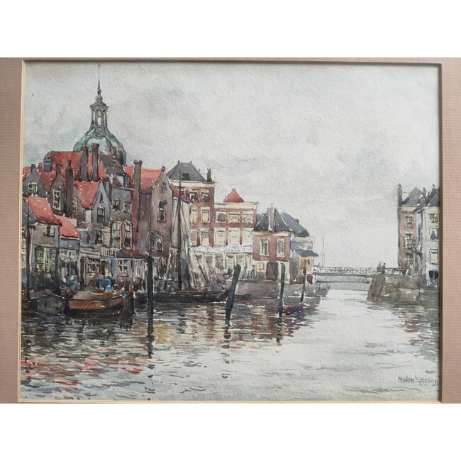 Nesbitt Frances  c.1864-1934 - Aquarel - Wijnhaven Dordrecht
