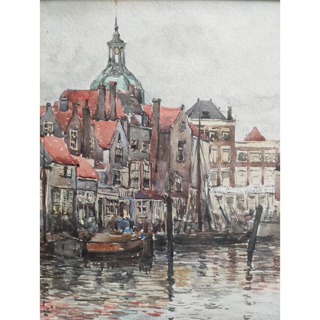Nesbitt Frances  c.1864-1934 - Aquarel - Wijnhaven Dordrecht