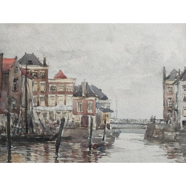 Nesbitt Frances  c.1864-1934 - Aquarel - Wijnhaven Dordrecht