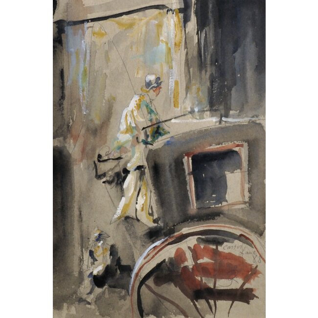 Rolshoven Julius 1858-1930 Amerikaan - Aquarel - Rijtuig in de straten van New York