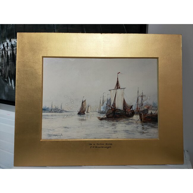Scarbrough Frederick William 1860-1939 Brits - Aquarel - "On a Dutch river"