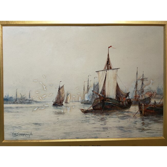 Scarbrough Frederick William 1860-1939 Brits - Aquarel - "On a Dutch river"