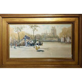 Smith Francis Hopkinson 1838-1915 Amerikaan Aquarel - Dordrecht - Nieuwe haven en Aardappelmarkt