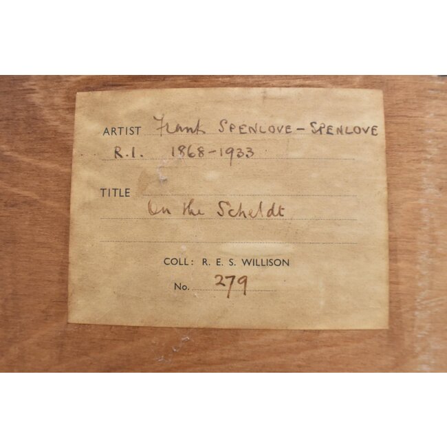 Spenlove Spenlove John Francis (Frank) 1864-1933 Brits - Aquarel - Dorp met molen aan de Schelde