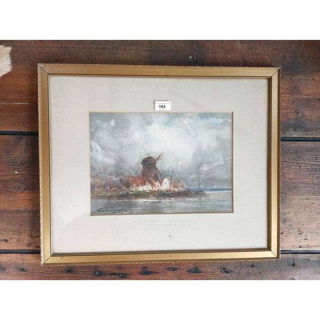 Spenlove Spenlove John Francis (Frank) 1864-1933 Brits - Aquarel - Dorp met molen aan de Schelde