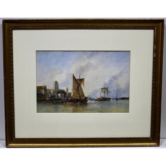 Waldorp Antonie 1802-1866 - Nederland - Aquarel - Zicht op Dordrecht vanaf de Oude Maas