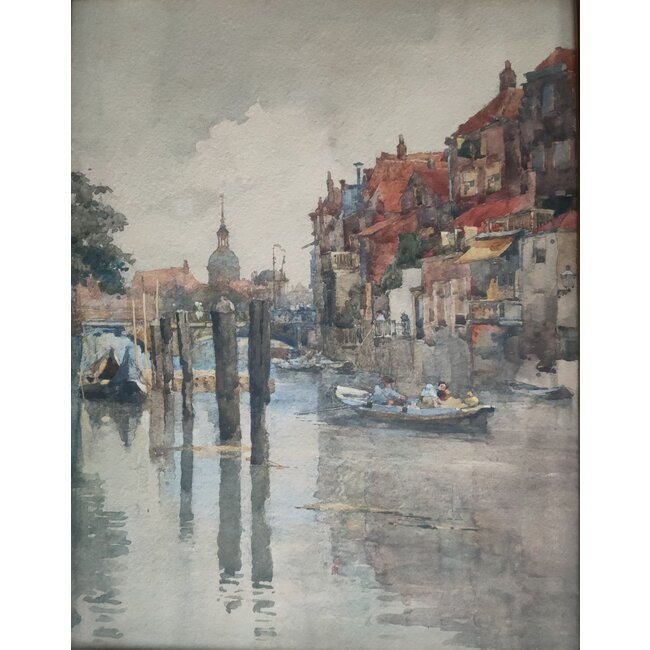 Watson Charles John 1846-1927 Brits Aquarel - Dordrecht - Wijnhaven