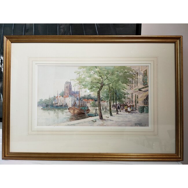 Whitebread Elisabeth 1854-1934 Britse - Aquarel - Dordrecht - Bomkade