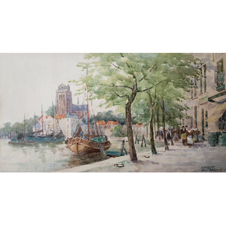 Whitebread Elisabeth 1854-1934 Britse Aquarel - Dordrecht - Bomkade