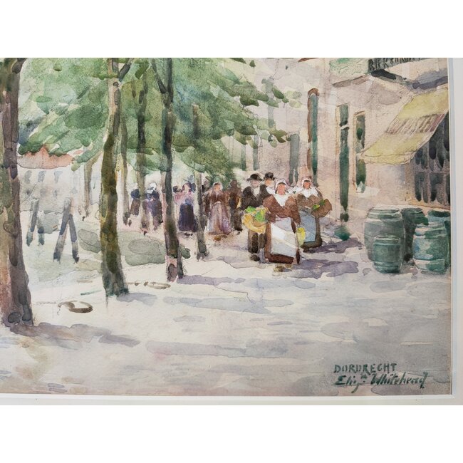 Whitebread Elisabeth 1854-1934 Britse - Aquarel - Dordrecht - Bomkade
