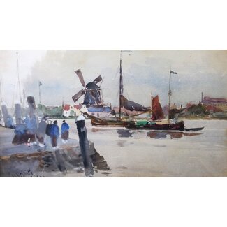 Haite Georges Charles 1855-1924 Aquarel - Dordrecht - Oude Maas