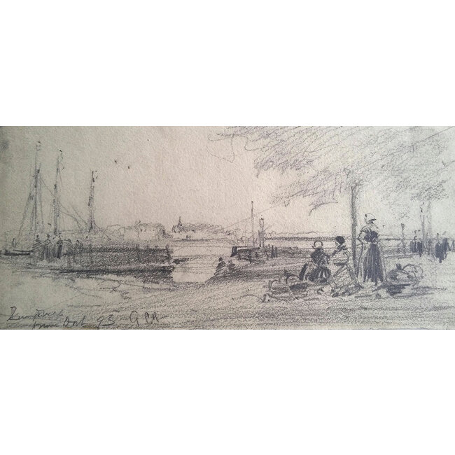Haite Georges Charles 1855-1924 - Schetsboek tekening Zwijndrecht vanaf Dordrecht
