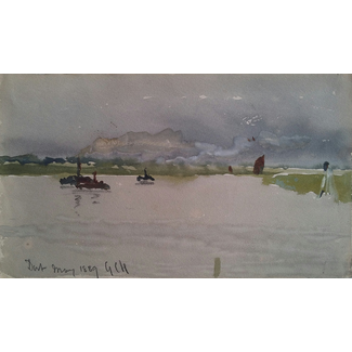 Haite Georges Charles 1855-1924 Schetsboek/Aquarel - Ingang rivier de Noord - Dordrecht