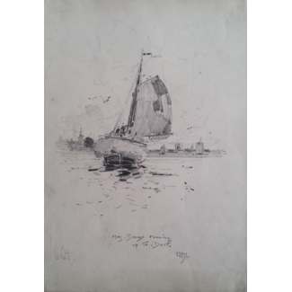Haite Georges Charles 1855-1924 Tekening - "Hay barge running up to Dort"