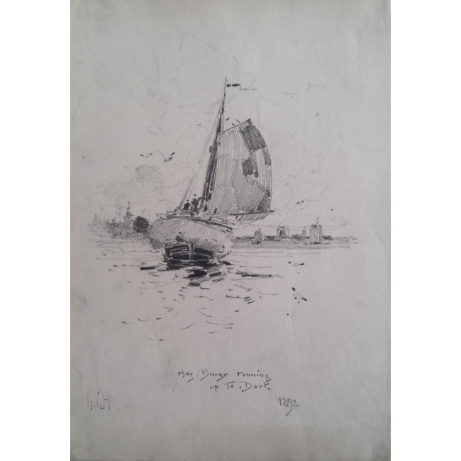 Haite Georges Charles 1855-1924 - Tekening - "Hay barge running up to Dort"